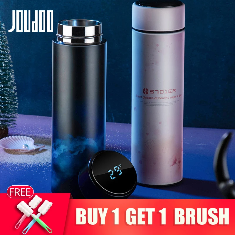 Online JOUDOO 450ml termos frascos de vacío Visualización de temperatura de acero inoxidable botella de agua viaje taza de café té taza de leche termo taza 35