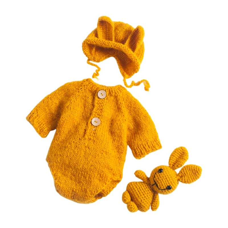 

3 Pcs/Set Baby Infants Hat Romper Doll Newborn Photography Props Beanie Cap Jumpsuit Bodysuit Photo Shooting Costume