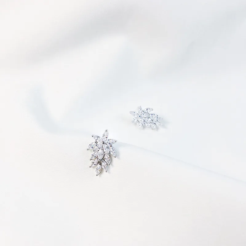 High Quality S925 Silver, Zircon Crystal Leaf Inlaid Creative Coloured Lady's Earrings