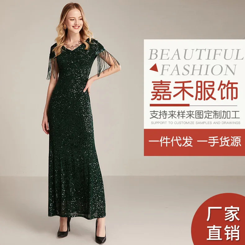 

Evening Gown Women's 2019 New Style Glorious Banquet Elegant Host Annual General Meeting Dress Sequin