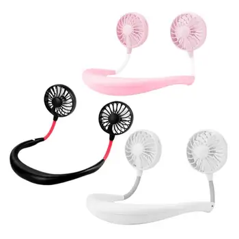 

Hand Free Fan Sports Portable USB Rechargeable Dual Mini Air Cooler Summer Neck Hanging Fan Party Favor LX2707