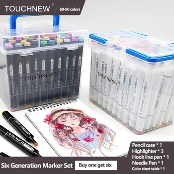

TouchNEW 60 80 Color Markers Manga Drawing Markers Pen Alcohol Based Sketch Felt-Tip Oily Twin Brush Pen Art Supplies