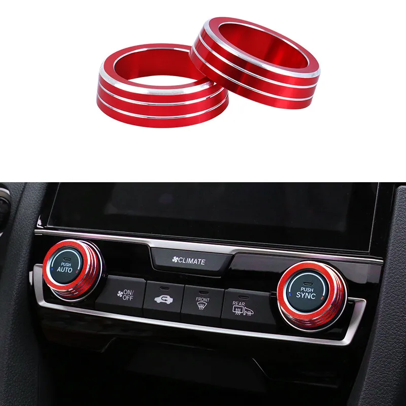 Для Honda Civic- автомобильный Кондиционер зажигание двигателя Кнопка мультимедиа динамик аудио ручка кнопка декоративное кольцо - Название цвета: Red
