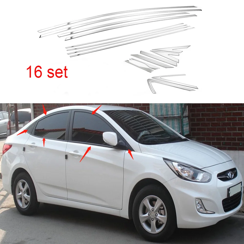 16/22 набор оконных отделочных лент для hyundai Solaris 2010- оконный столб наклейка накладка хромированная рамка
