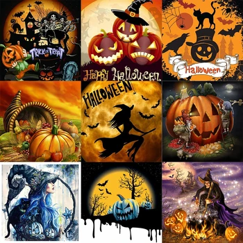

AMTMBS Painting By Numbers Halloween Pumpkin Frameworks Coloring By Numbers Home Decor Pictures Cartoon Painting Decorations