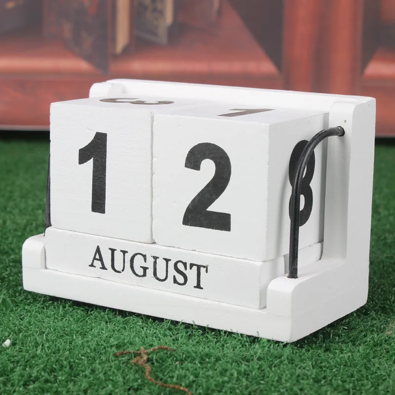 Vintage Woode Desk Calendar DIY Wood Block Art Crafts Perpetual Table Ornaments Bedroom Office Home Decoration Christmas Gift
