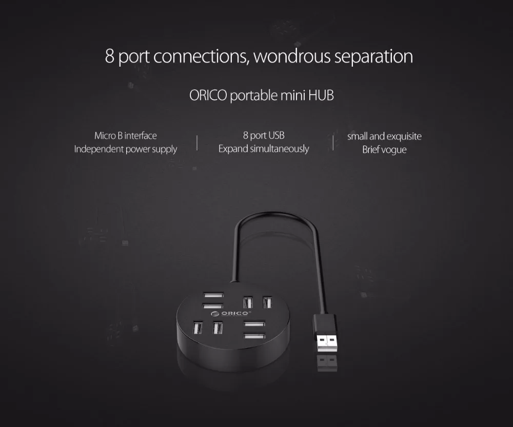 ORICO Мульти 8 портов USB 2,0 концентратор Высокоскоростной мини USB разветвитель адаптер с микро B порт питания Поддержка OTG для компьютера