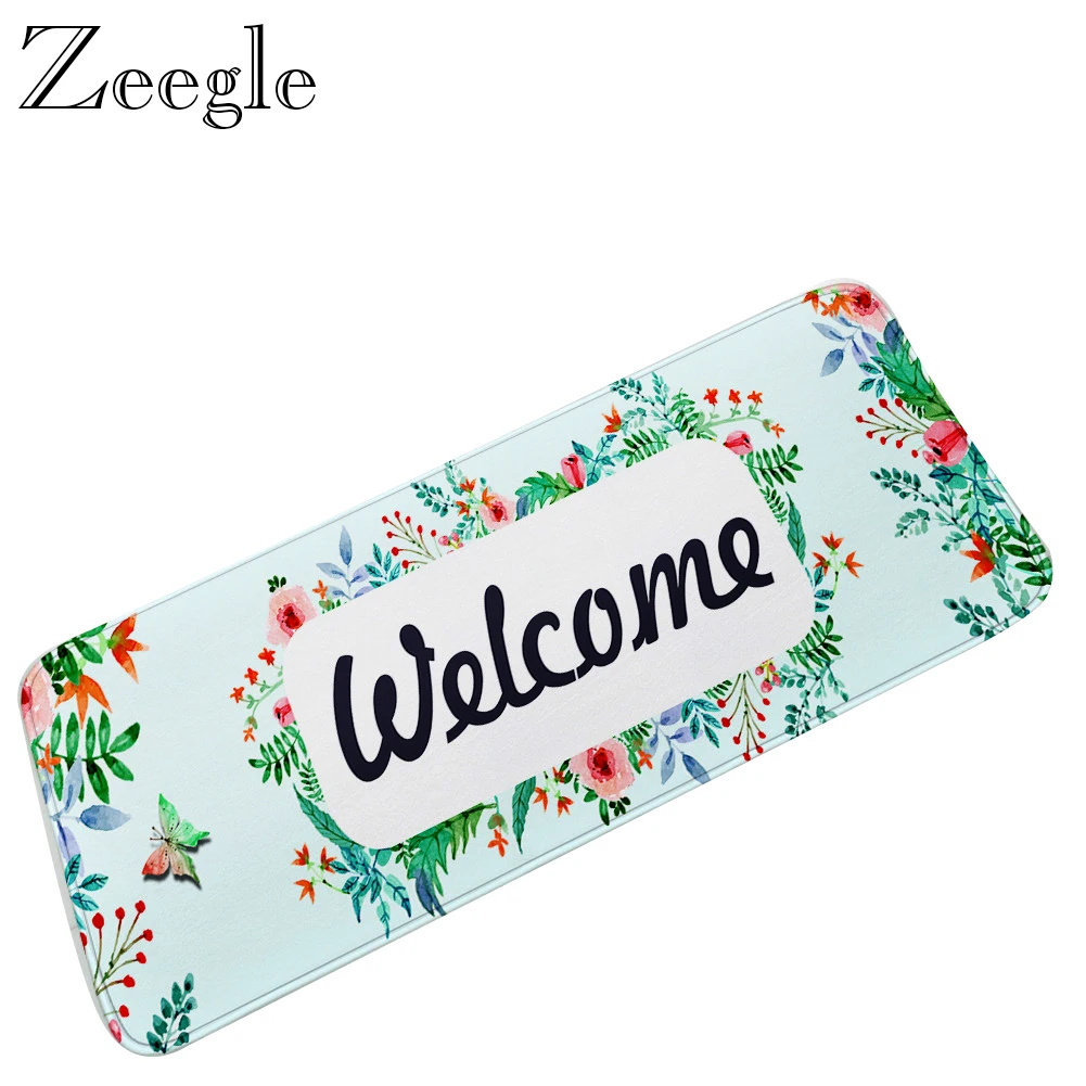 Zeegle Welcome Indoor Mat Flannel Bathroom Rug Kitchen Carpet Absorbent Shower Carpet Polyester Bath Foot Mat Washable Floor Mat