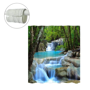 

Bathroom Curtain Waterproof Anti-mildew 3D Waterfall Shower Curtain Window Bath Mat With Hooks 180*180cm