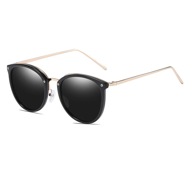 Classic italy design womens sunglasses plastic frame metal temples fashion polarised sun glasses for woman oculos feminino - Цвет линз: Черный