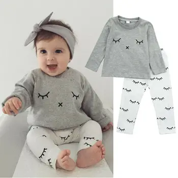 

Goocheer Infant Baby Boys Girls Cotton Clothes Set Newborn Kids Long Sleeve Eyes Print Blouse Causal Loose Pants Children Outfit
