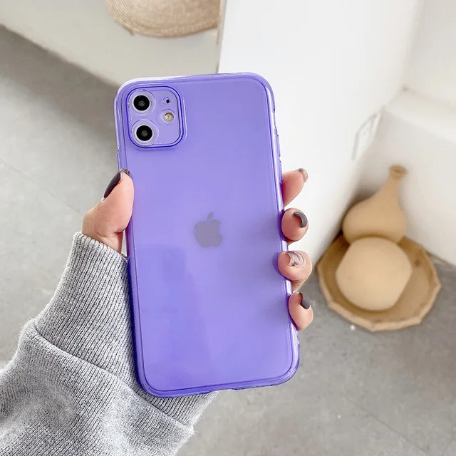 Colorful Transparent Shockproof Frame Phone Case for IPhone 11 Pro X XS XR Max 10 8 7 6 12 Plus Soft TPU Protection Back Cover Deep Purple