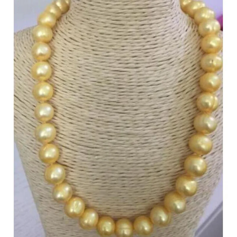 

free shipping Noble jewelry baroque 11-12mm natural golden south seas pearl necklace jj