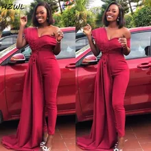 Длинный комбинезон Overskirts Выпускные платья с аппликацией на одно плечо оболочка вечерние платья черного цвета для девочек, большой размер вечерние платье недорого