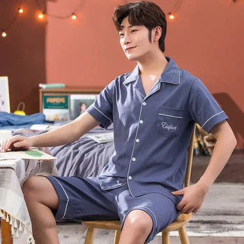 

New 2020 Summer Men Pajamas Short Sleeve Male Pajama Set Men Pure Full Cotton Pajamas for Men Sleepwear Set Homewear 3XL 4XL 5XL