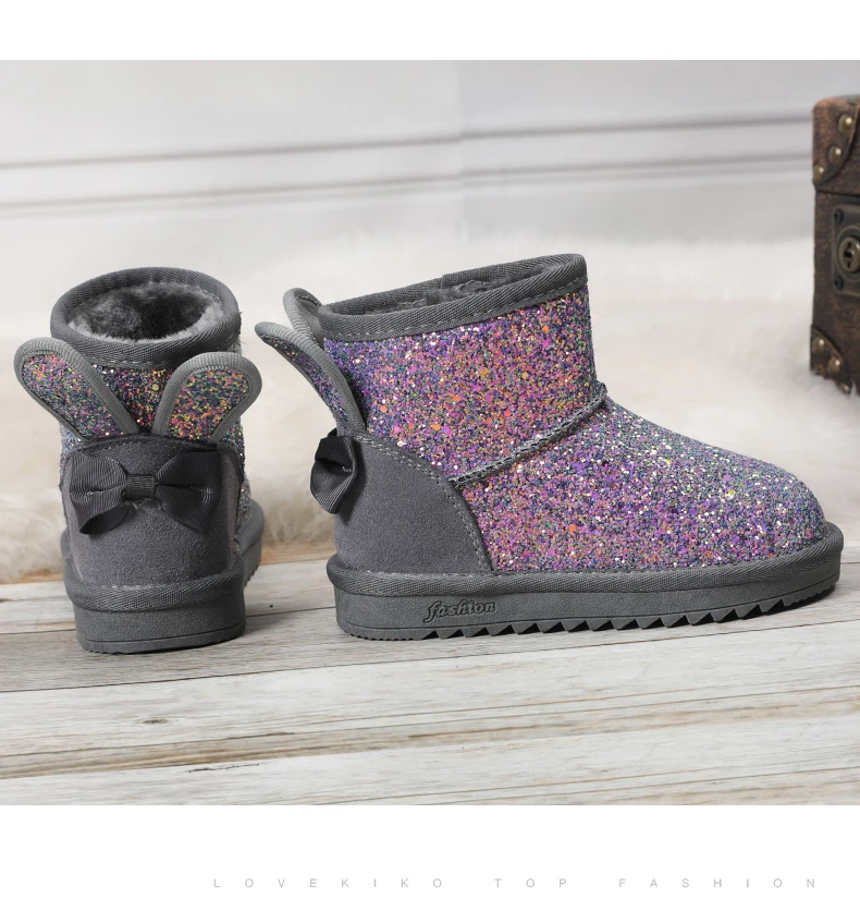 Winter Kids Fur Fashion Snow Boots Thick Child Genuine Leather Boots Warm Plush Soft Girls Boots Winter Ski Shoes for Baby