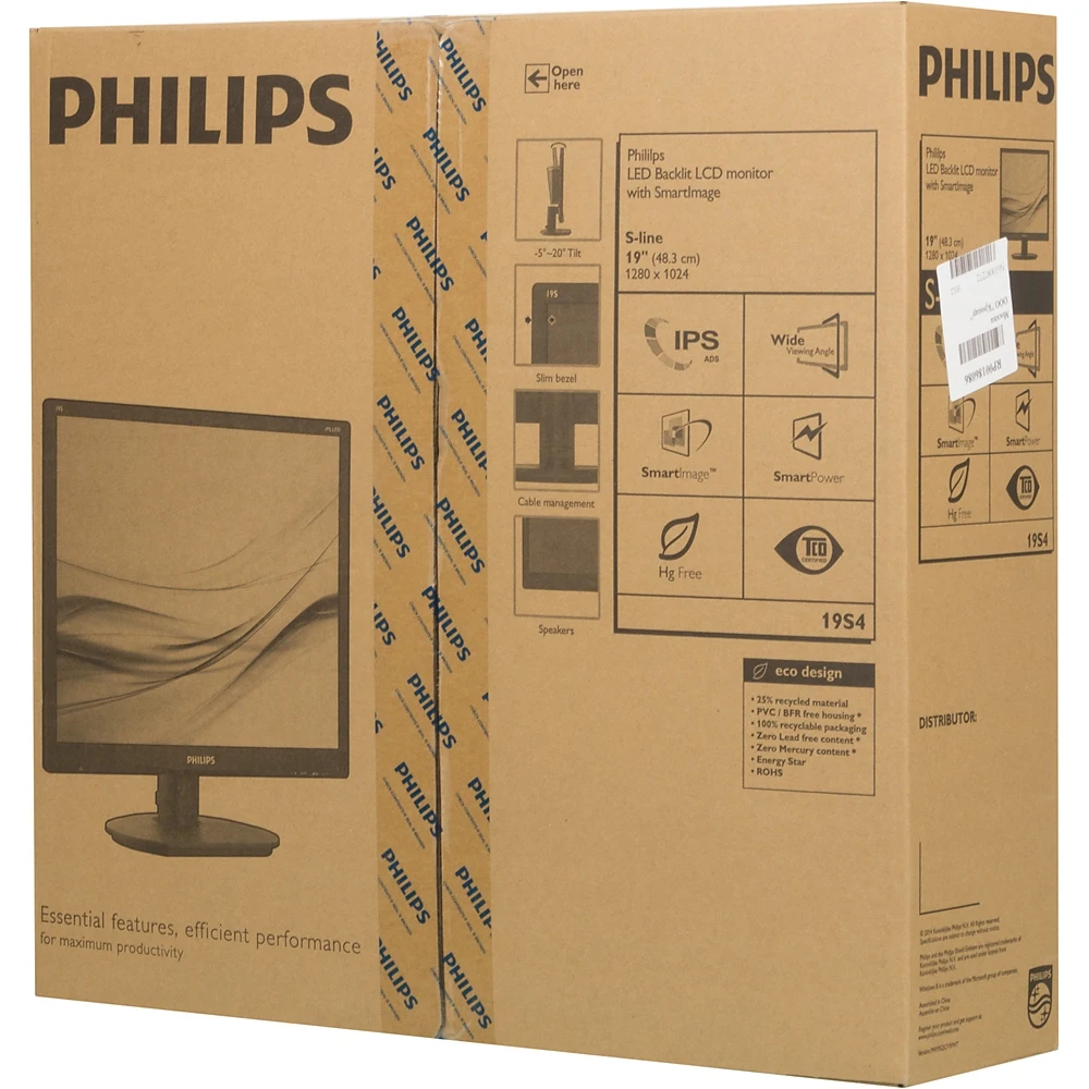 Монитор Philips 19" 19S4QAB(00/01) черный IPS LED 5:4 DVI M/M Mat 250cd
