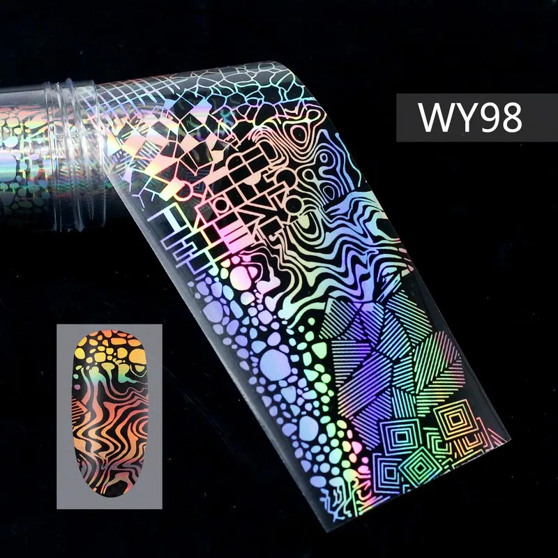 WY98 1 рулон пламени цветок письмо дизайн голографическая лазерная наклейка для ногтей смешанный узор ногтевые переводные наклейки из фольги s 28 Стиль Маникюр - Цвет: WY98