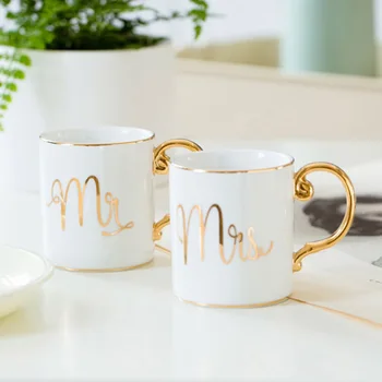 

Nordic ins low key luxury gold tracing handle ceramic cup business office coffee cup student cup couple cup wedding gift cup