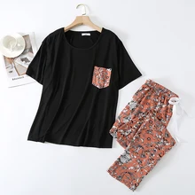 Summer spring new style short-sleeved trousers casual home wear suits outer wear home clothes 2pcs plus pajamas for women nighty