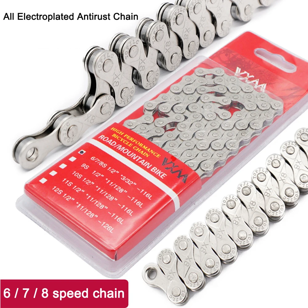 6 7 8 Speed Bicycle Chain Single Velocidade MTB Chains Silver Part Carbon Steel 1/2 x 2/32 inch 116 Links | Спорт и развлечения