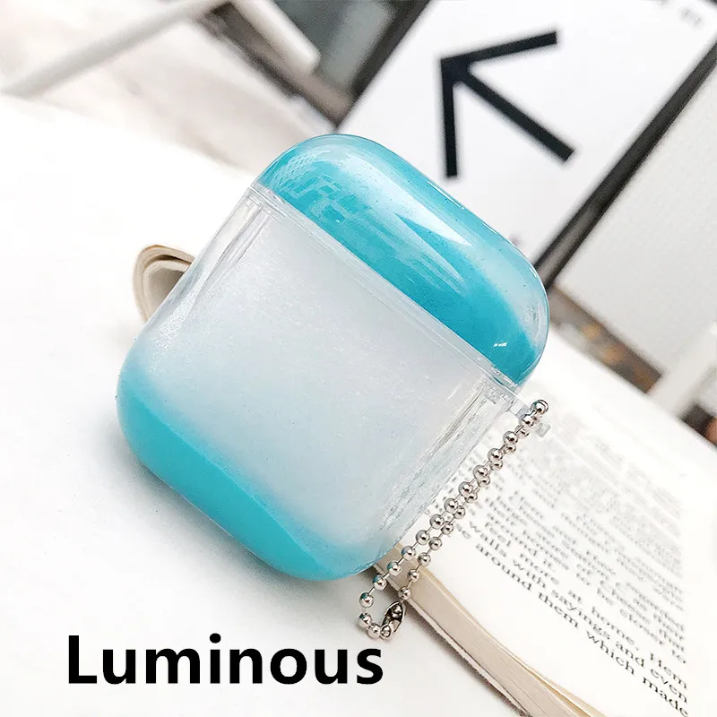 Для Eearpods Eirpods чехол Защита для Airpods 1 2 Air Pods чехол с брелком для ключей Coque Quicksand светящийся протеж Earpode Lueur - Color: Luminous