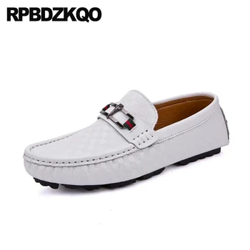 

blue Italy british style 11 flats moccasins shoes white round toe men designer leather loafers brand italian runway large size