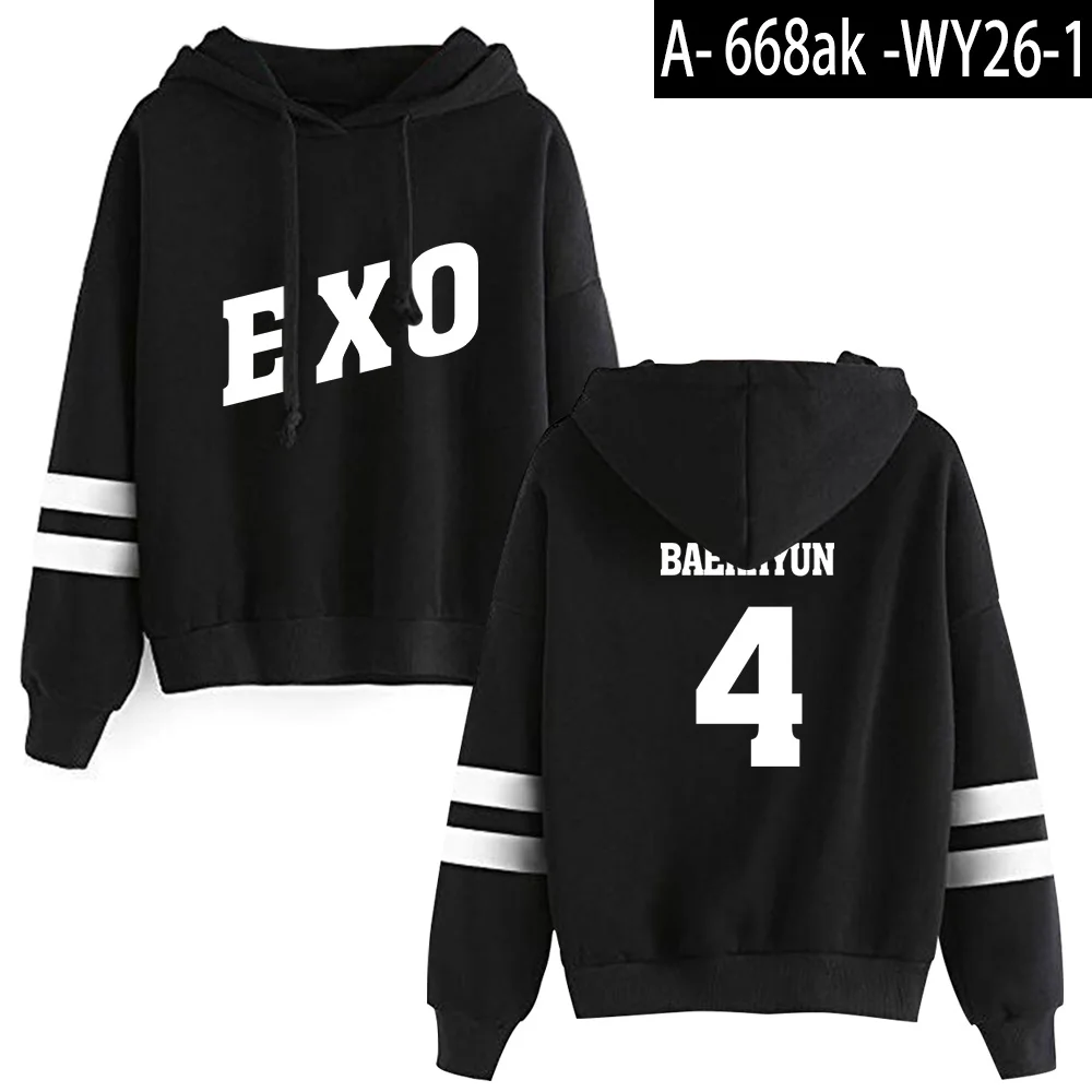 Красный KPOP фанаты куртка с капюшоном EXO женская одежда забавные дамы Jpop толстовки кофты хип хоп полиэстер/хлопок Harajuku спортивный костюм - Цвет: black