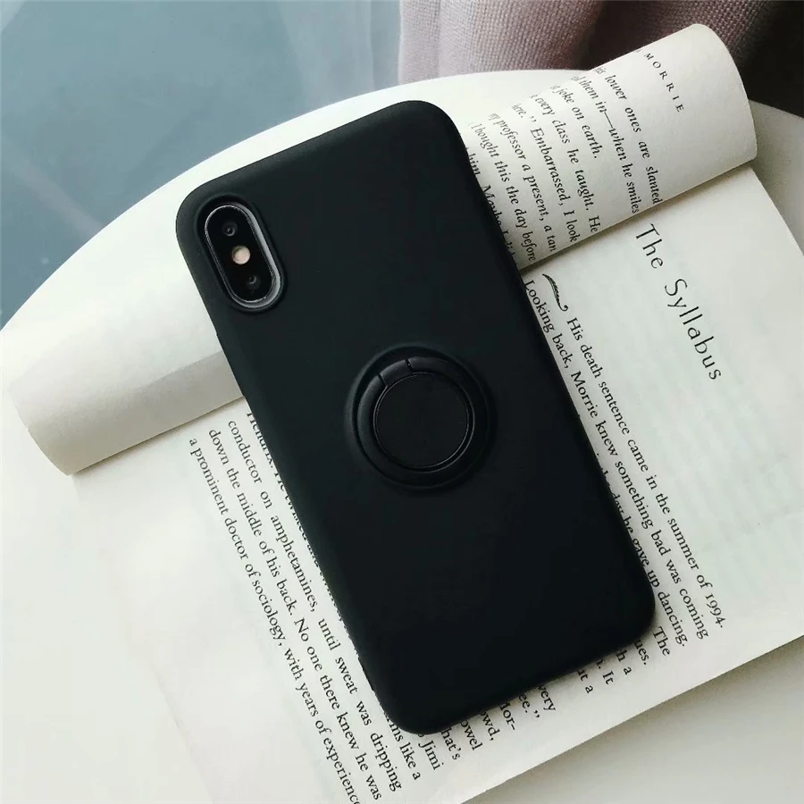 Мягкий силиконовый чехол для iPhone XR 11 Pro 6S XS Max XS X R 7 8 6 держатель кольца подставка противоударный силиконовый чехол iPhone 11 - Цвет: Black