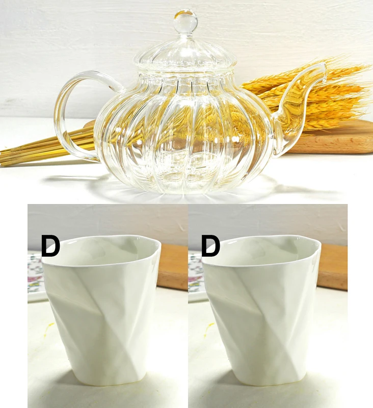 Pot Cup D and D Набор из 3 предметов, прозрачный стеклянный тыквенный чайник и чашки. Фарфоровые чайные сервизы таза, кофейные чашки Эспрессо, кофейные чашки, послеобеденный чайный сервиз - Цвет: Pot Cup D and D