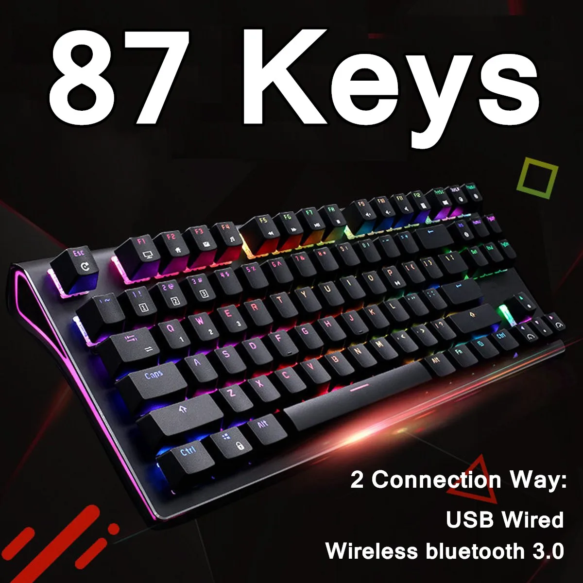 Wireless bluetooth USB Wired Mechanical Gaming Keyboard rechargeable for notebook desktop computer 87 key Keyboard