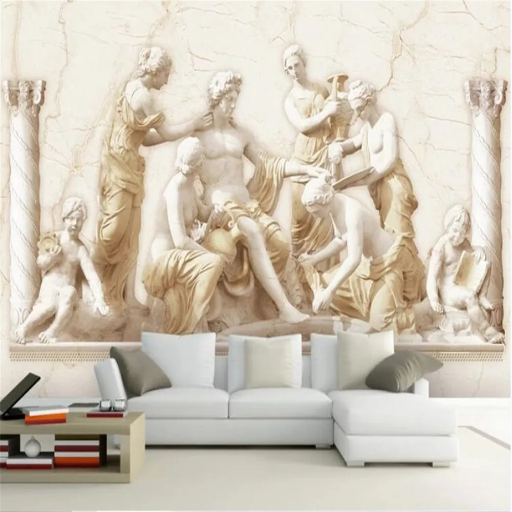 

Milofi customized large 3D wallpaper mural European relief sculpture character living room TV background wall mural