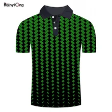 Новая модная мужская рубашка поло с принтом зеленый Куб 3D Печатный воротник с отворотом Slim Fit Топы Повседневные Классические мужские брендовые рубашки поло