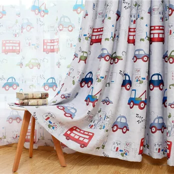 

Curtains for Living Room Bedroom Children Cartoon Black Silk Kids Cartoon Car Boys