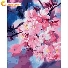 

CHENISTORY Frameless Painting By Numbers Kits For Adults Children Peach Flower Oil Picture By Number Hand Painted Wall Art Diy G