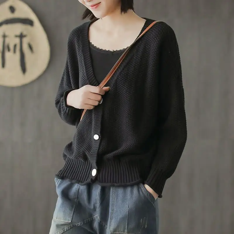 

Nice Autumn Winter Single Breasted Cardigan Jacket Female Loose V-Neck Knit Cost Button Long Sleeve Sweater Cardigan