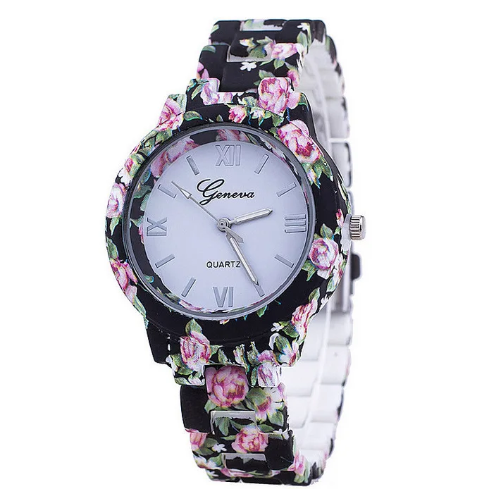 

Foreign Trade Hot Selling Pastoral Style Printed Faux Steel Belt Quartz Watch Geneva Simple Rome Measuring Women's gang lian bia