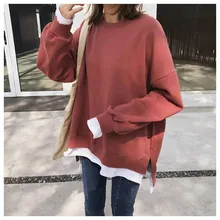 

Autumn Women Loose Hoodies Korean Female Fashion Long Sleeve Leisure All-match Pullovers Solid Color Fake Two Piece Streetwear
