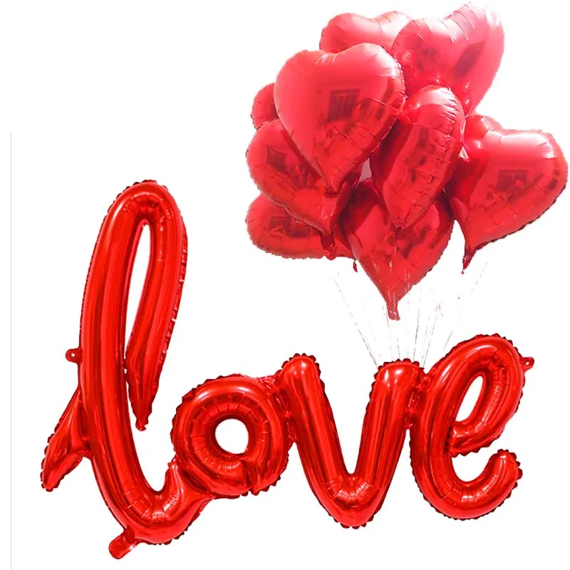 10 шт./компл. и красный цвета шампанского в Сиамском стиле LOVE 18 дюймов в форме сердца Love алюминиевый шар, для дня рождения вечерние свадебные