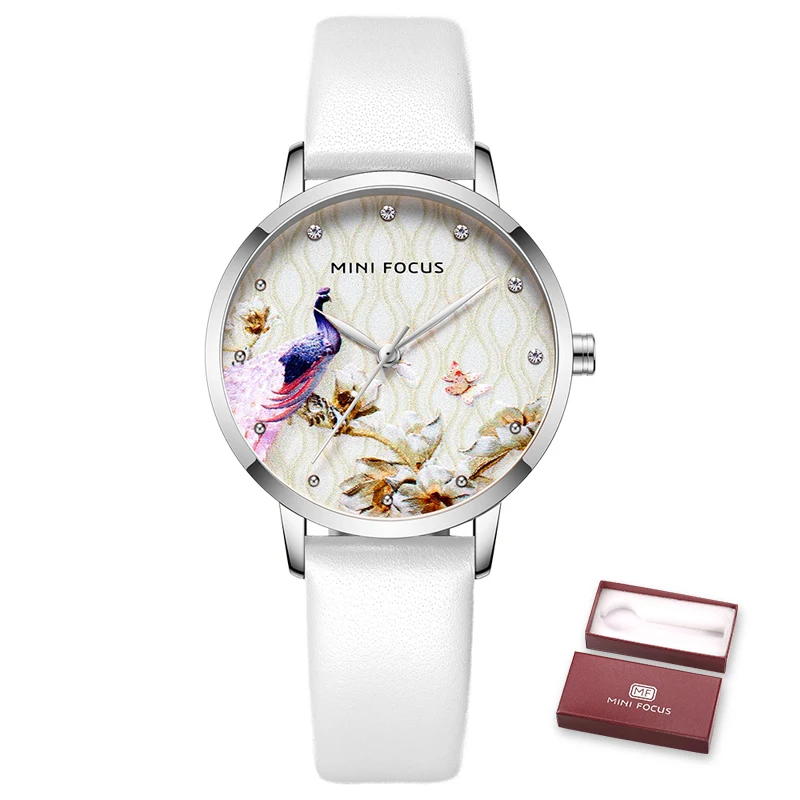 MINIFOCUS женские часы водонепроницаемые черные с кожаным ремешком Reloj Mujer брендовые Роскошные модные повседневные кварцевые женские часы Montre Femme - Цвет: white watch
