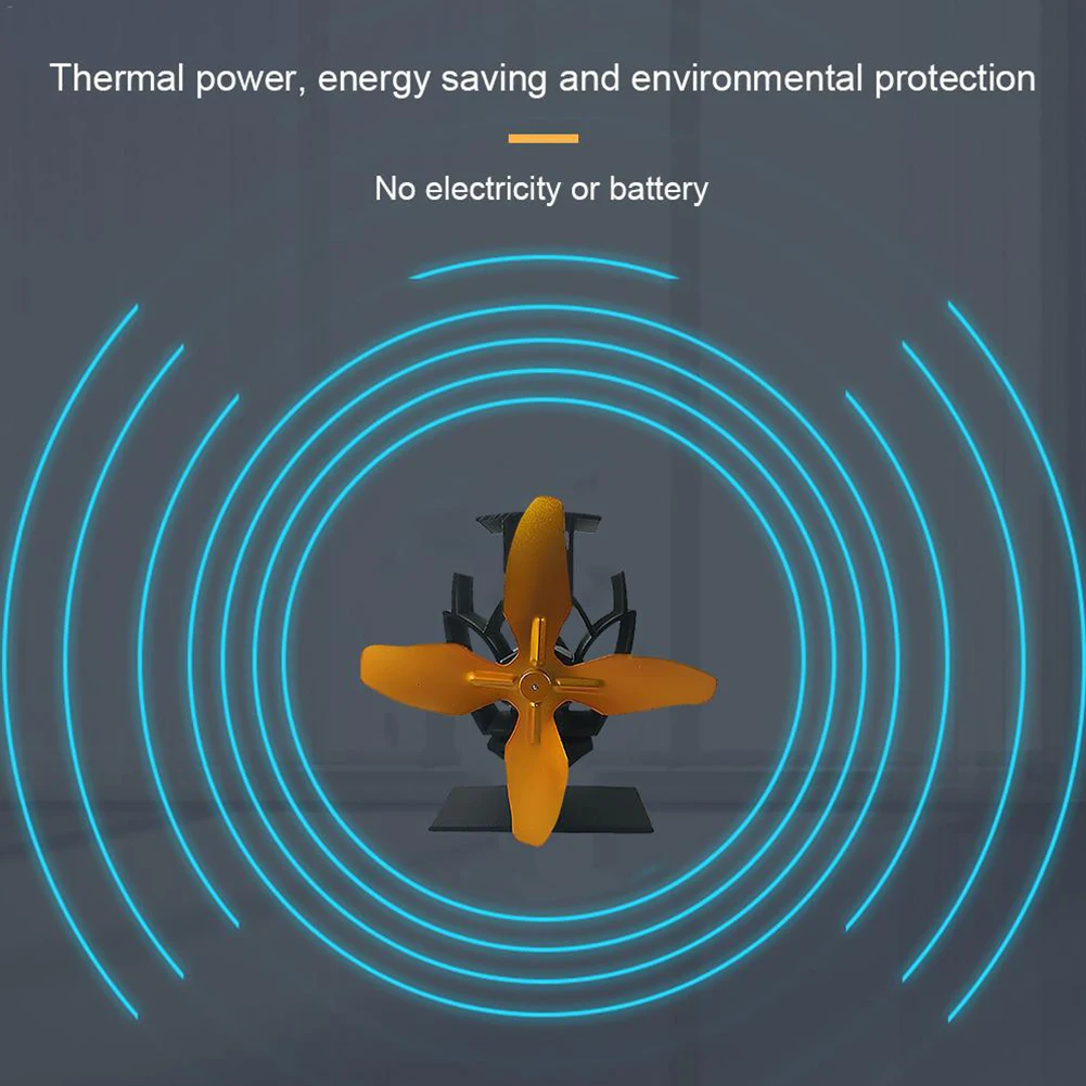 4 Blade Eco Friendly Burner Efficient Portable Stove Fan Heat Powered Distribution Metal Fireplace Quiet Energy Saving Home