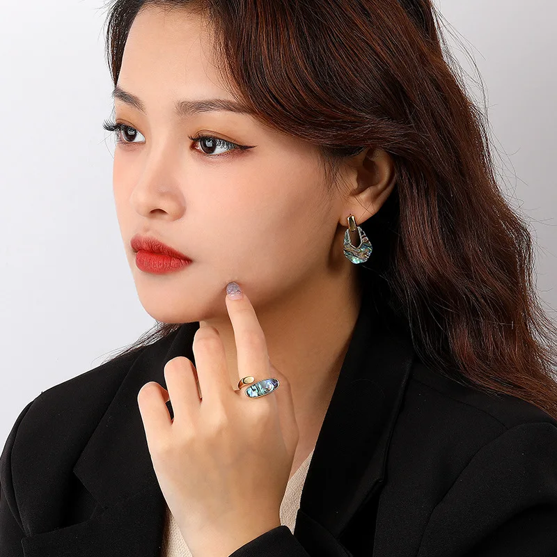 KAMIRA 925 Sterling Silver Fashion Color Abalone Shell Open Finger Ring for Women Men Charm Unique Rock Party Couples Jewelry 4