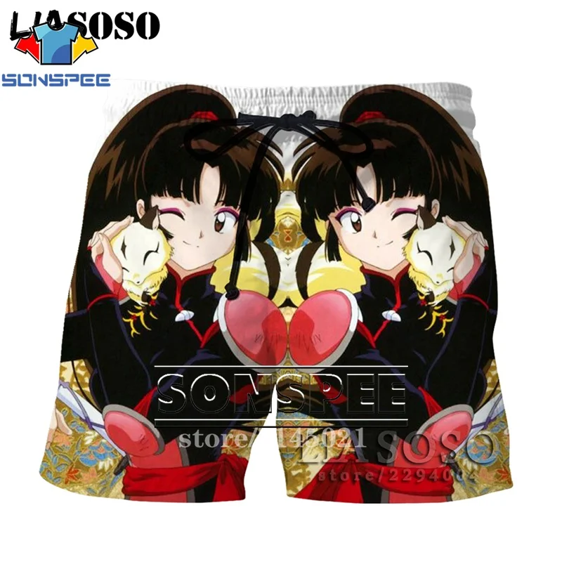 Бежевый SONSPEE, 3D принт, аниме, Inuyasha, мужские, женские, дышащие, пляжные шорты, летние, для фитнеса, штаны, повседневный стиль, качественная спортивная одежда, D06 - Цвет: Бежевый
