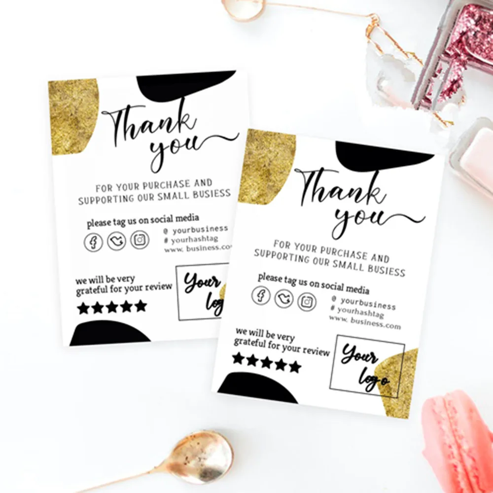 

Женская визитная карточка с индивидуальным текстом и средней картой, черная Золотая современная, спасибо за ваш заказ