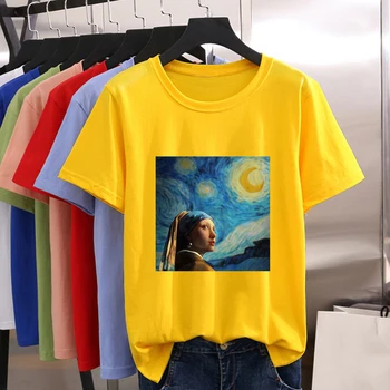 

Van Gogh Art Graphic Multicolor Women T-shirt Exquisite Vogue Women's shirt Vestidos Vintage Plus Size Round neck Pop Tshirt