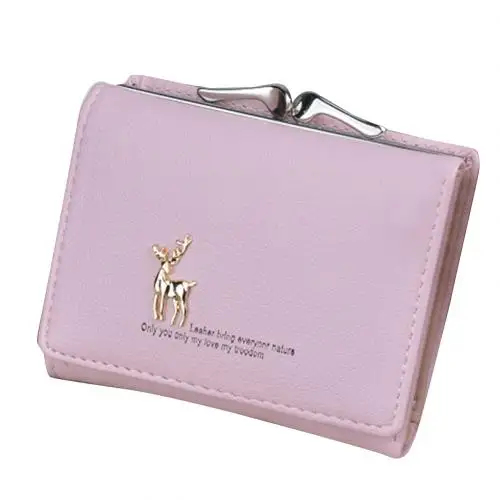 Pink Винтажный женский короткий кошелек из искусственной кожи с тремя отделениями для карт - Цвет: Pink