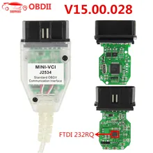 Mini vci v15.00.028 tis techstream obd2 scanner interface para toyota ftdi ft232rq MINI-VCI j2534 obdii obd2 diagnóstico cabo