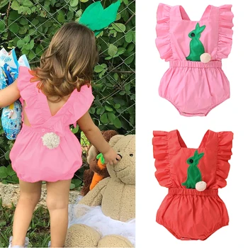 

Newborn Baby Rabbit Romper For Girl Easter Outfit Bunny Printing Infant Floral Romper Summer Ruffle Sleeve New Born Girl Clothes