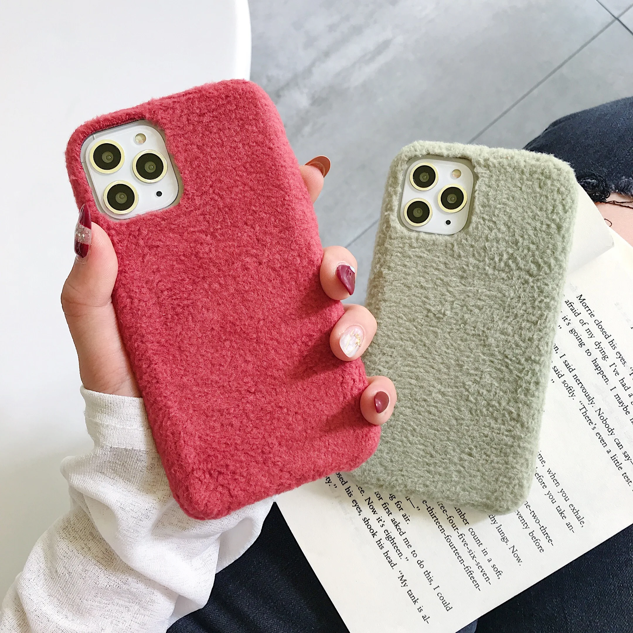 Плюшевый однотонный чехол карамельного цвета для iPhone 11 Pro Max, теплый пушистый мягкий силиконовый чехол для iPhone X XR XS MAX 7 8 6 6S Plus, оболочка