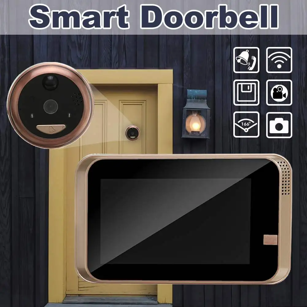 

4.3 Inch HD Video Peephole Wifi Doorbell PIR Infrared Detector Constantly Monitors Rechargeable Wireless Smart Ring Intercom